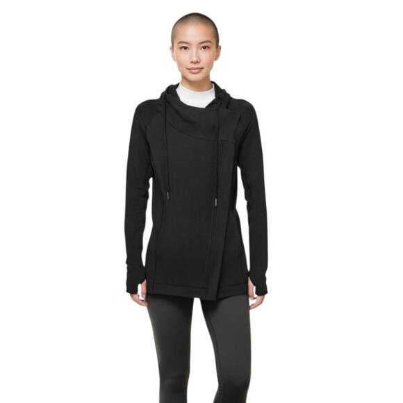 Lululemon Asymmetrical Full Zip Hoodie Jacket Sz 6 Black Stretch Yoga Athleisure - Picture 1 of 11